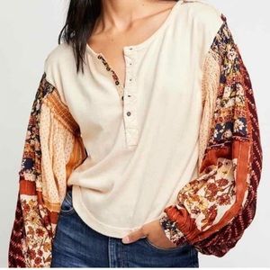 NWOT Free People Light Magic Balloon Sleeve Henley Top XS